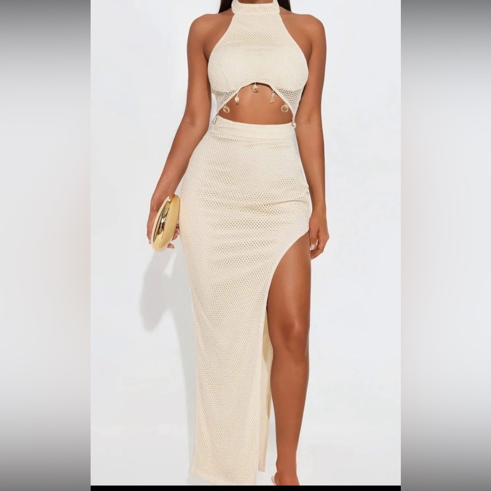 Chic Cream Halter Cutout Maxi Dress